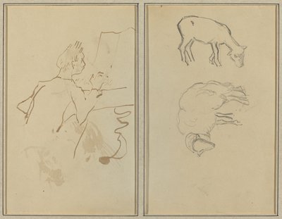 Mann som spiller piano; To sauer [verso] av Paul Gauguin