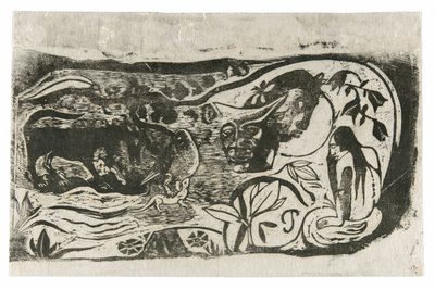 Tallerken med hodet til en horndjevel, fra Suite of Late Wood-Block Prints av Paul Gauguin