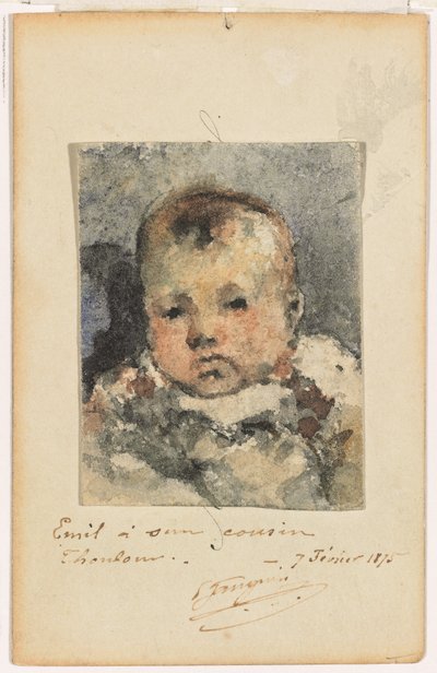 Portrett av et barn, 7. februar 1875 (akvarell på papir lagt på et originalt visittkort) av Paul Gauguin