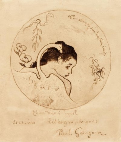Prosjekt for en tallerken - Leda og svane av Paul Gauguin