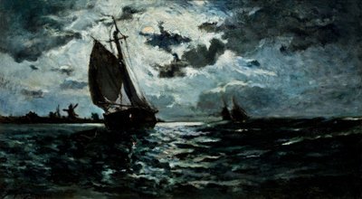 Seilskip i måneskinnet. av Paul Gauguin