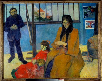 Schuffeneckers verksted eller Schuffenecker-familien. Portrett av Emile Scuffenecker (1851-1934), hans kone, født Louise Lancon og deres barn Jeanne og Paul. Maleri av Paul Gauguin (1848-1903) av Paul Gauguin