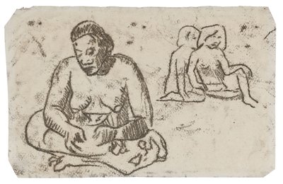 Sittende kvinne (relatert til maleriet Sister of Charity), ca. 1902 (overføringstegning i svart blekk på elfenbensvevd papir) av Paul Gauguin