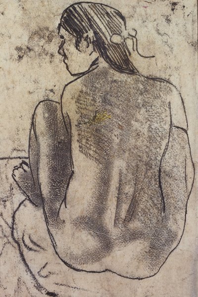 Sittende Tahitisk naken bakfra, ca. 1902 av Paul Gauguin