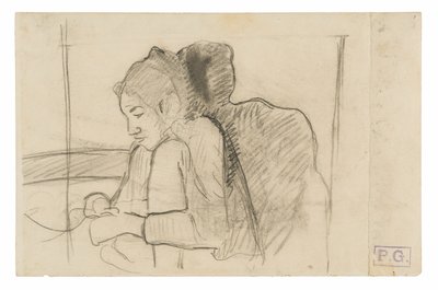 Sittende tahitisk kvinne (recto), skisser av haner og kyllinger (verso) av Paul Gauguin