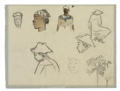 Skisser av figurer og løvverk (recto); Profil av Charles Laval med palmetre og andre skisser (verso) av Paul Gauguin