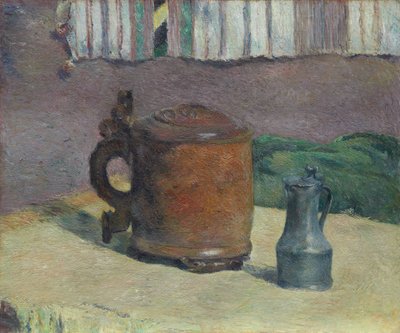 Stilleben: Wood Tankard og Metal Pitcher av Paul Gauguin