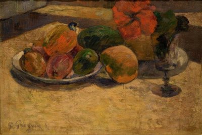Stilleben med mango og hibiskus av Paul Gauguin