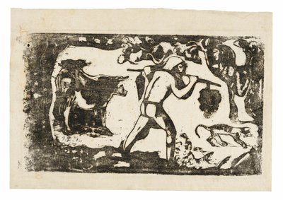 Tahitian Carrying Bananas, fra Suite of Late Wood-Block Prints av Paul Gauguin