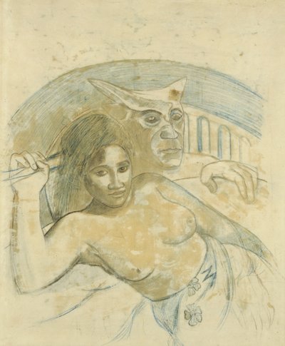 Tahitisk kvinne med ond ånd av Paul Gauguin