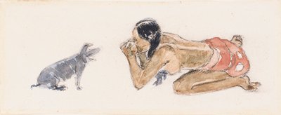 Tahitisk kvinne med gris av Paul Gauguin