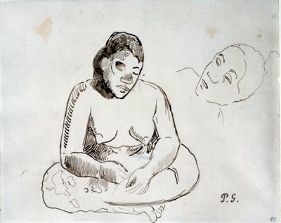 Tahitisk kvinne sitter Blekkstudie av Paul Gauguin (1848-1903) Paris fra 1800-tallet, Louvre-museet av Paul Gauguin