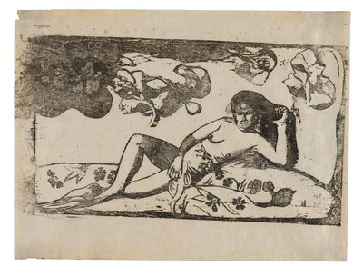 Te arii vahine—opoi (Kvinne med mangoer—trøtt), fra serien med sene tresnitt av Paul Gauguin