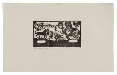 Tre personer, en maske, en rev og en fugl, hodeplagg for Le sourire av Paul Gauguin