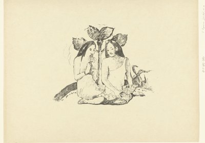 To sittende maori-kvinner Tahiti L'Epreuve (serietittel) av Paul Gauguin