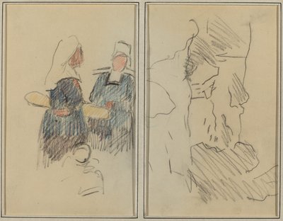 To bretonske kvinner; Landskap [recto] av Paul Gauguin