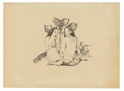 To maori kvinner sitter på huk av Paul Gauguin