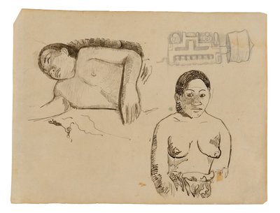 To tahitiske kvinner og en Marquesan-ørepropp av Paul Gauguin