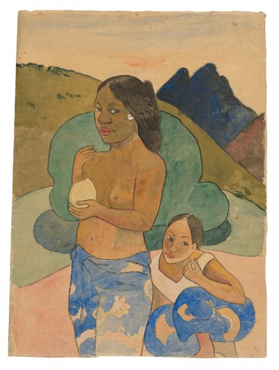 Two Tahitian Women in a Landscape, ca. 1892 (akvarell og gouache) av Paul Gauguin