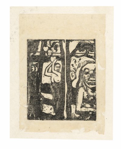 Kvinne plukker frukt og Oviri av Paul Gauguin