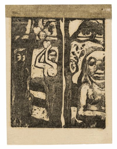 Kvinne plukker frukt og Oviri av Paul Gauguin