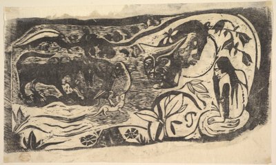 Tresnitt med hornhode, 1898-99. av Paul Gauguin