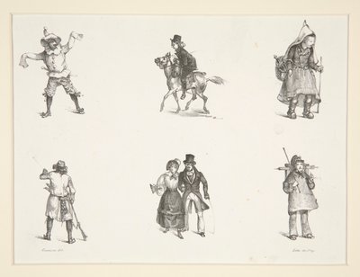 To emner og fire stående og stående figurer av Paul Gavarni