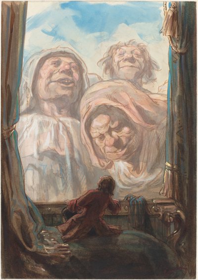Gulliver Awed av tre gigantiske tiggere i landet Brobdingnag av Paul Gavarni