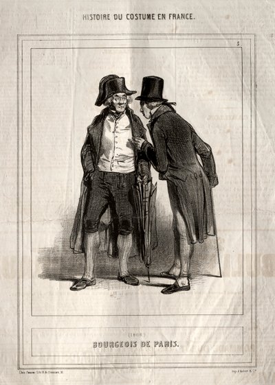 Historie om kostyme i Frankrike: Bourgeois of Paris, 1843. av Paul Gavarni