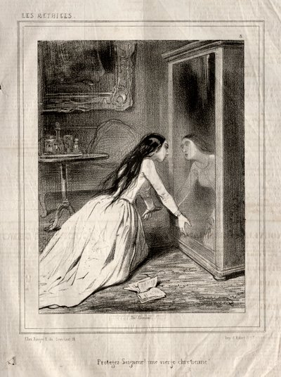 Skuespillerinner: Beskytt Herren! en kristen jomfru, 1843. av Paul Gavarni