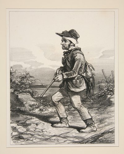 Herr Gontard (du Clos-Gorju), stor grunneier, valgbar velger, på jakt ved daggry (Fra serien: Types Contemporaines) av Paul Gavarni