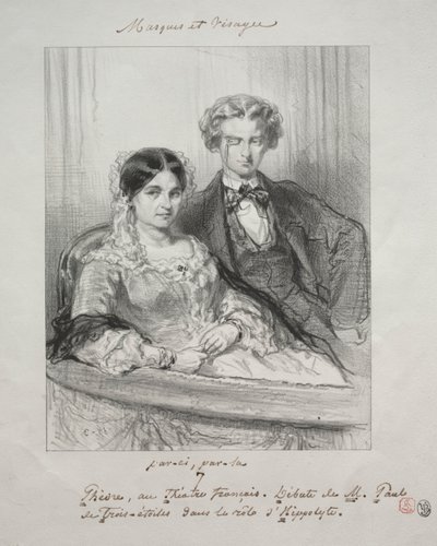 Masker og ansikter: Paric, par-la: Phèdre ved Théâtre-Francais..., 1857-1858. av Paul Gavarni