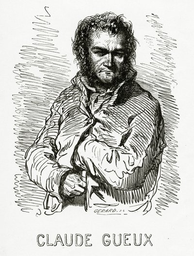 Portrett av Claude Gueux, 1834 (bw gravering) av Paul Gavarni