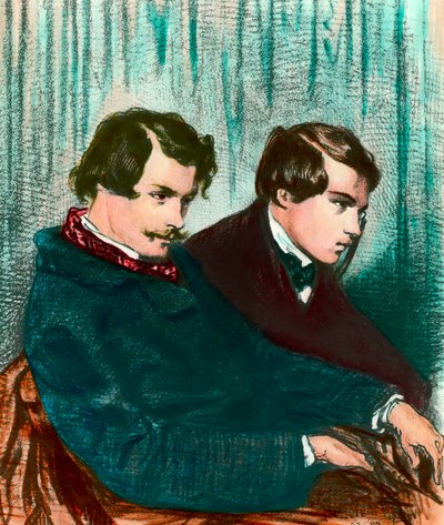 Portrett av Edmond Goncourt (1822-1896) og Jules Goncourt (1830-1870) brødreforfattere. Tegning av Paul Gavarni (1804-1866) av Paul Gavarni