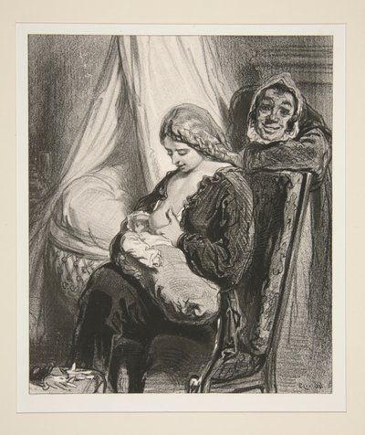 Scene fra privatlivet til langstrandmannen. av Paul Gavarni