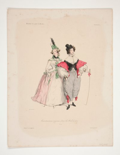 ORIGINAL TRAVESTISSEMENS (sic) for ballene fra 1834. Nr. 2 og 3. av Paul Gavarni
