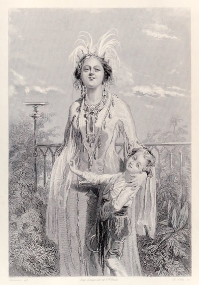 The Queen of Laputa, fra den franske utgaven av Gullivers Travels av Jonathan Swift av Paul Gavarni