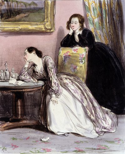 To kvinner i samtale om elskere, "Fourreries de femmes", Gavarni, ca. 1840. av Paul Gavarni