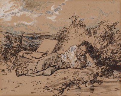 Ung kunstner som sover ved en bekk av Paul Gavarni