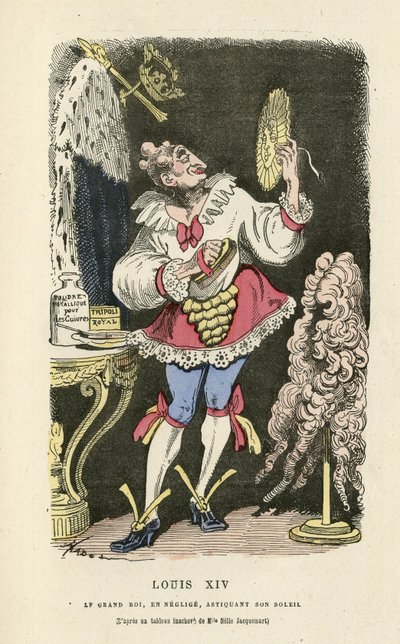 Illustrasjon av Hadol (1835-1875) i Histoire de France tintamarresque, ca. 1880 - Sminke, gammelt regime, sol, parykk - Ludvig XIV av Paul Hadol