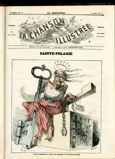 La Chanson illustrée (magasin), nummer 52, satirisk i farger: Sainte Pelagie - Republikaner, Prisons, Sainte Pelagie - Illustrasjon av Hadol (1835-1875) av Paul Hadol