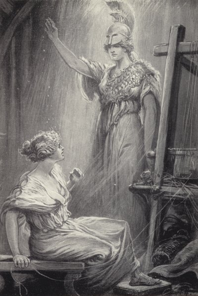 Athene og Arachne av Paul Hardy