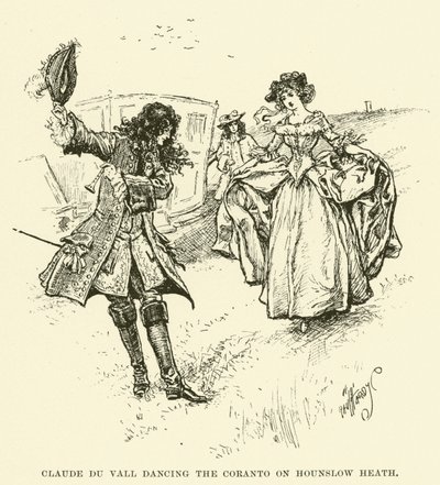 Claude du Vall danser Coranto på Hounslow Heath (gravering) av Paul Hardy
