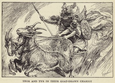 Thor og Tyr i sin geittrukket vogn av Paul Hardy