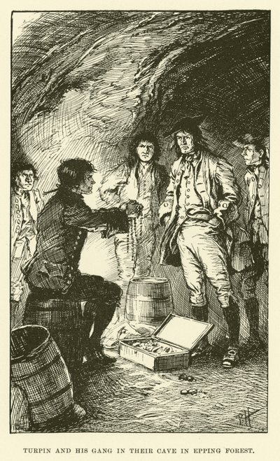 Turpin og gjengen hans i hulen deres i Epping Forest (gravering) av Paul Hardy
