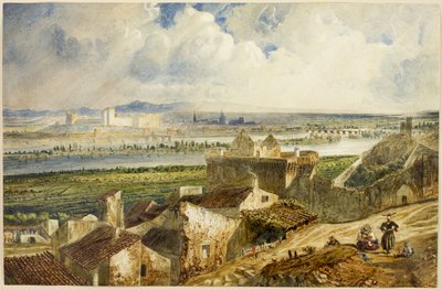 Utsikt over Avignon (fra Villeneuve les Avignon) av Paul Huet