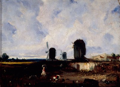 Vindmøller på slettene i Montrouge, ca. 1820 (olje på lerret) av Paul Huet