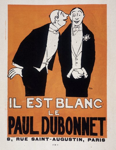 Reklame for alkoholer Paul Dubonnet av Paul Iribe (1883-1935) (to menn i aftenkjole), "" Le Temoin"", 28.12.1907. av Paul Iribe