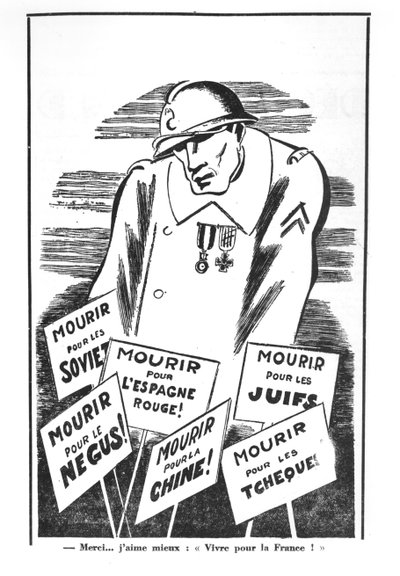 Karikatur fra «Jeg er overalt», ca. 1935 (lito) (s/h-foto) av Paul Iribe