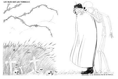 Døden fortalte Kaiser Wilhelm at han aldri vil spise brød laget av hvete dyrket på likene og gravene til franske soldater, 13. april 1916 av Paul Iribe